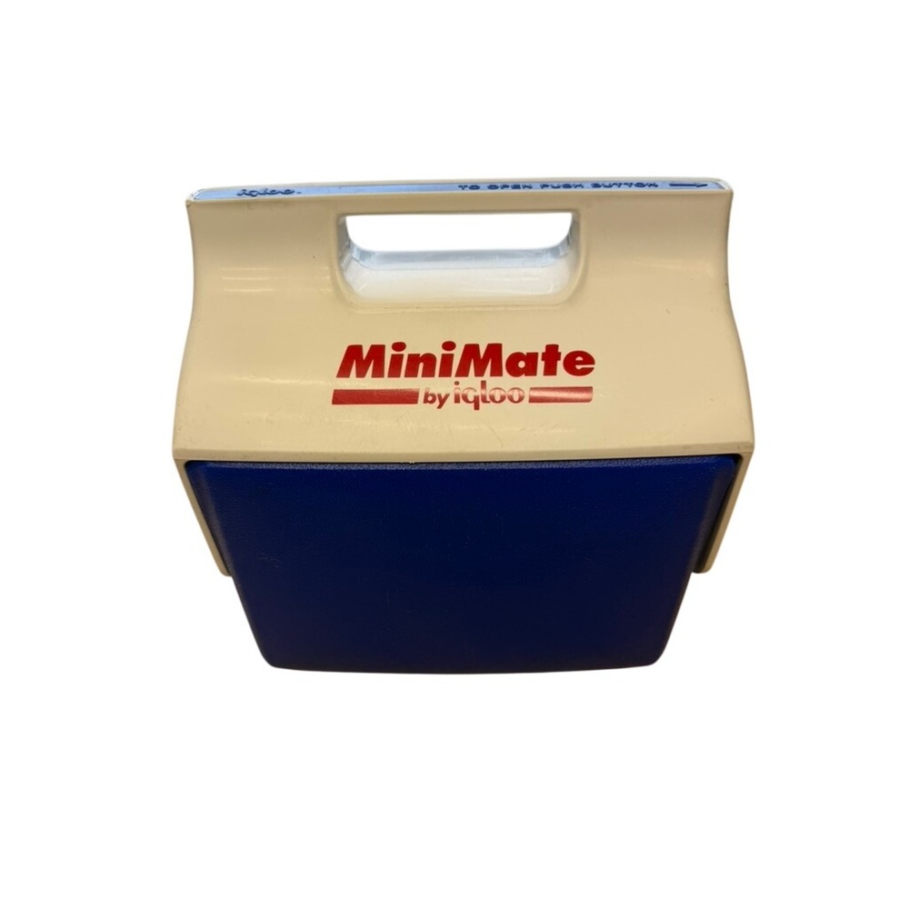 VTG! Igloo MiniMate Personal Cooler Blue White Push Button Lid Made in USA Small
